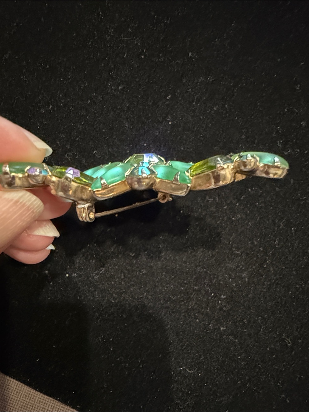 Green Teardrop and Aurora Crystal Floral Brooch - Brand: ?Juliana - Picture 2 of 10